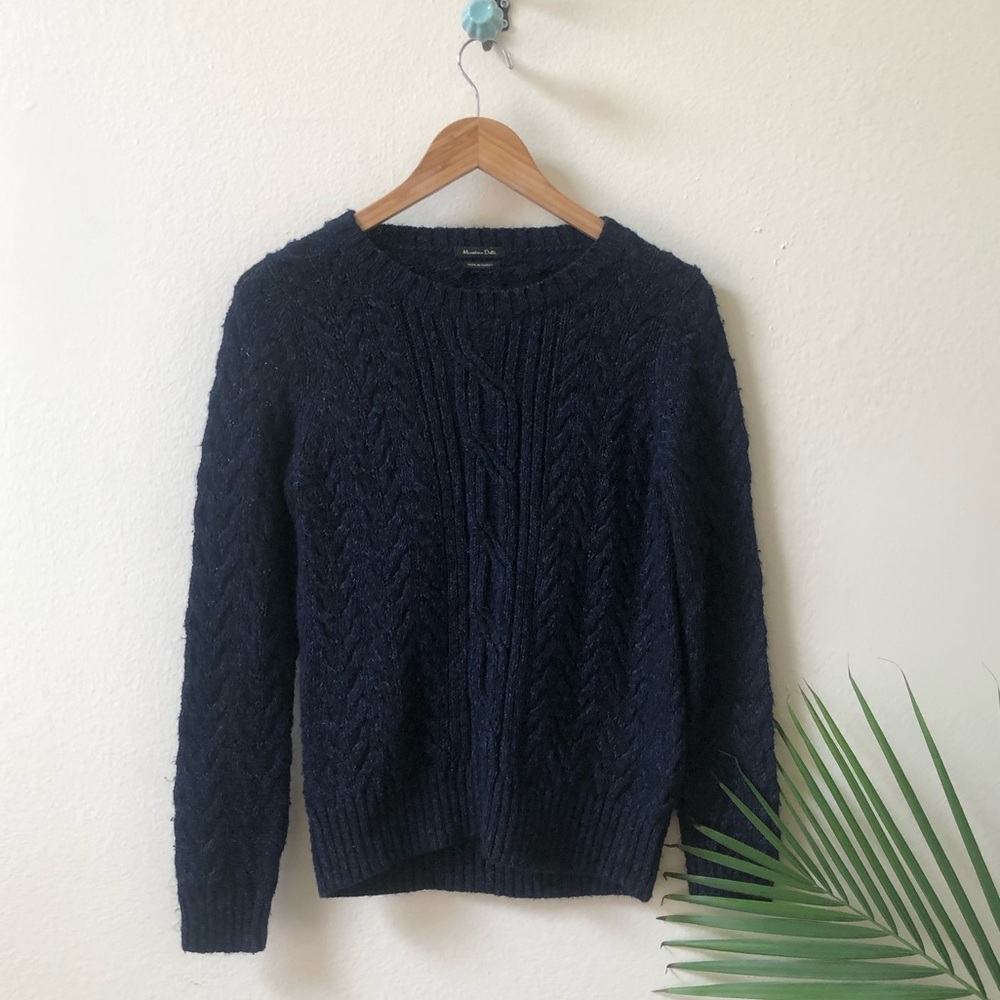 MASSIMO DUTTI navy blue knit crew neck sweater